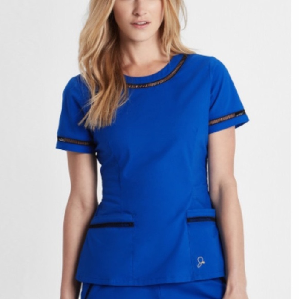 Jaanuu ladder lace scrub top- royal blue
